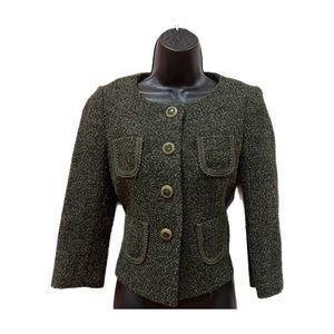 NWOT Ann Taylor Loft Sz 2P Boucle Dark Green Classic Chanel-style Jacket !!!!!